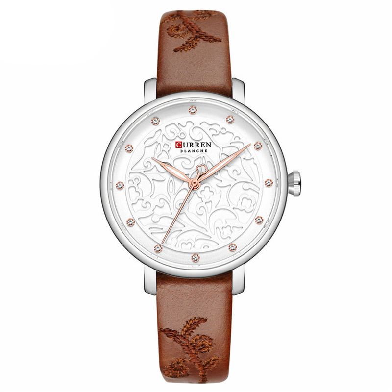 Crystal Leather Band Dame Armbåndsur Elegant Design Quartz Watch