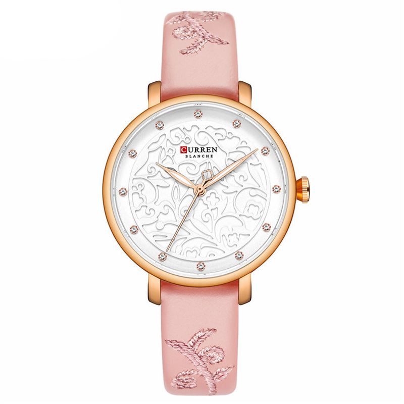 Crystal Leather Band Dame Armbåndsur Elegant Design Quartz Watch