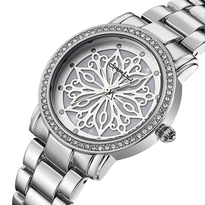 Diamonds Dial Case Kvinder Armbåndsur Rustfrit Stål Quartz Ure