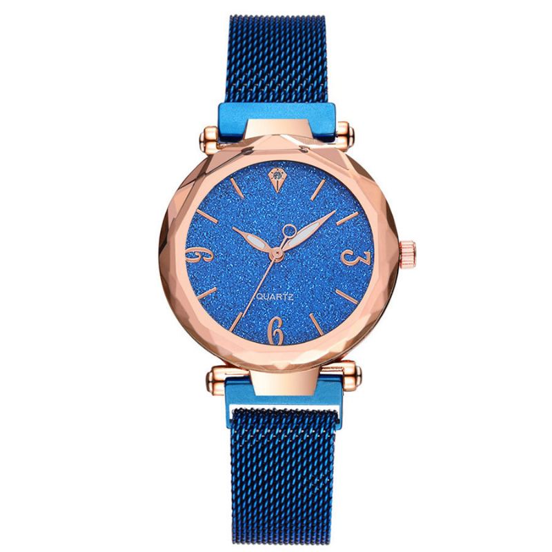 Enkelt Design Milanese Mesh Stål Stjernedekoration Mode Kvinder Watch Quartz Watch