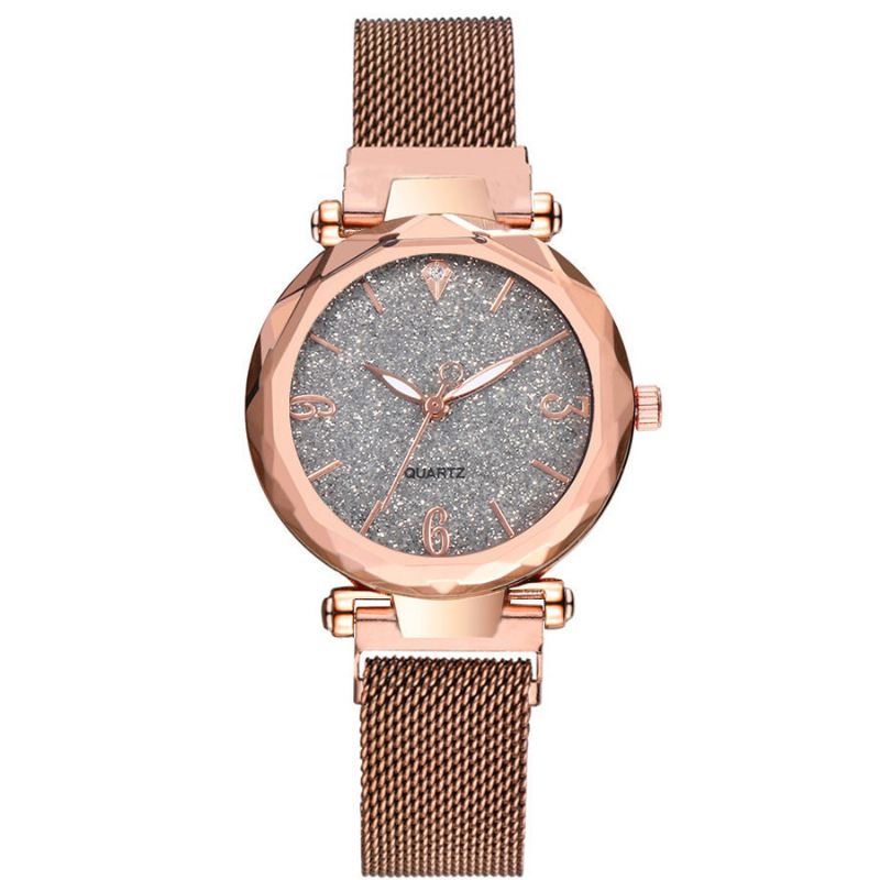 Enkelt Design Milanese Mesh Stål Stjernedekoration Mode Kvinder Watch Quartz Watch