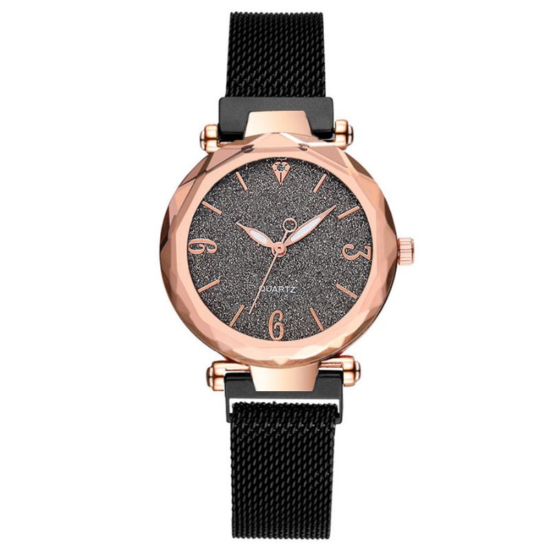 Enkelt Design Milanese Mesh Stål Stjernedekoration Mode Kvinder Watch Quartz Watch