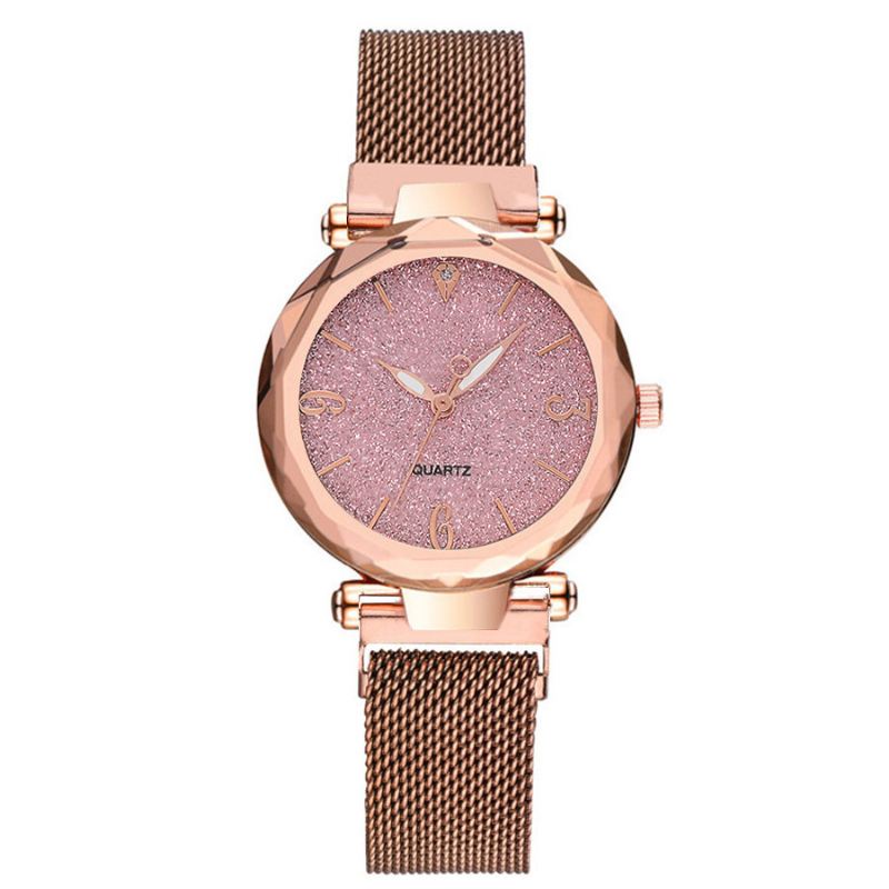 Enkelt Design Milanese Mesh Stål Stjernedekoration Mode Kvinder Watch Quartz Watch