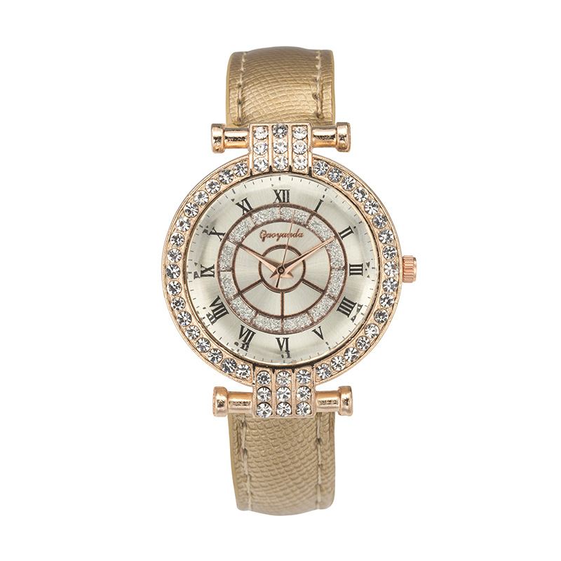 Læderbånd Kvinder Armbåndsur Casual Style Crystal Quartz Watch