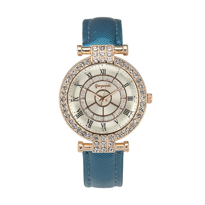 Læderbånd Kvinder Armbåndsur Casual Style Crystal Quartz Watch