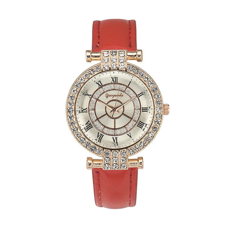 Læderbånd Kvinder Armbåndsur Casual Style Crystal Quartz Watch