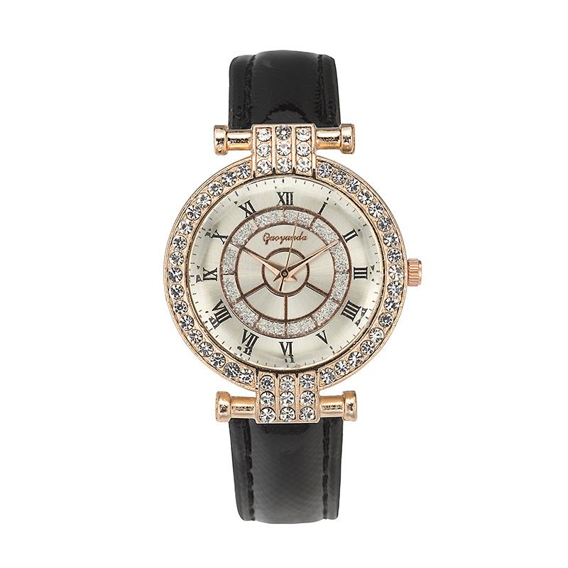 Læderbånd Kvinder Armbåndsur Casual Style Crystal Quartz Watch