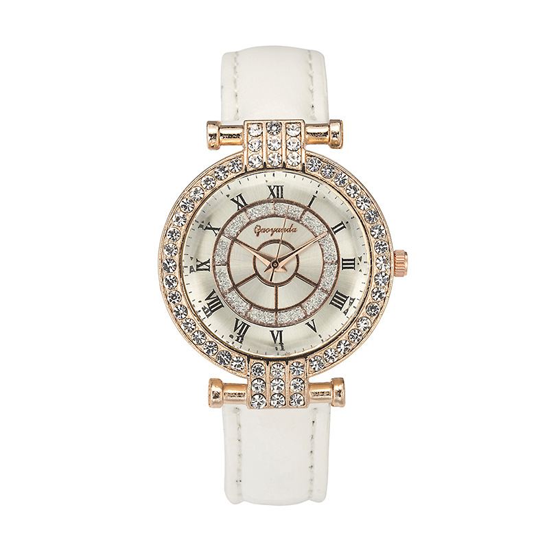 Læderbånd Kvinder Armbåndsur Casual Style Crystal Quartz Watch