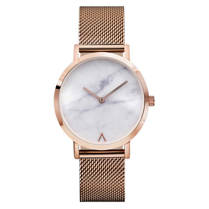 Mode Marble Dial Rustfrit Stål Rem Casual Kvinder Quartz Watch