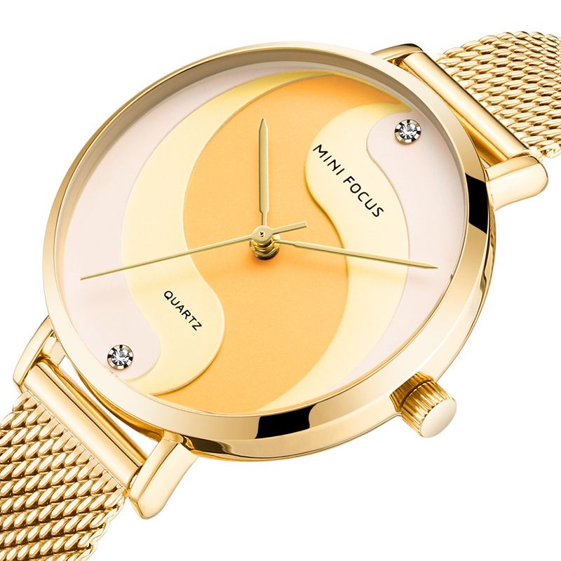 Mode Simple Diamond Vandtæt Milanese Mesh Strap Kvinder Watch Quartz Watch