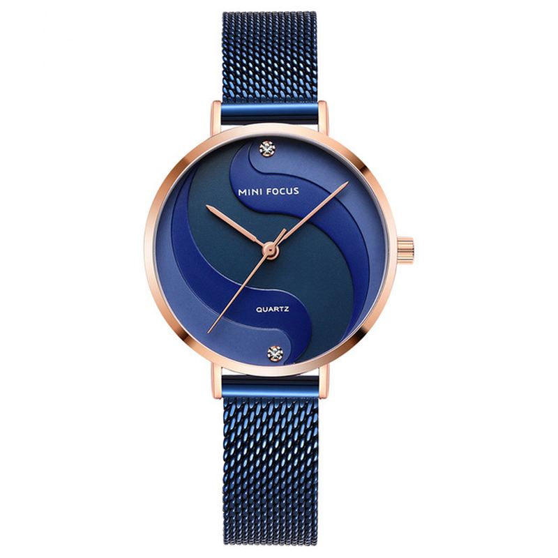 Mode Simple Diamond Vandtæt Milanese Mesh Strap Kvinder Watch Quartz Watch