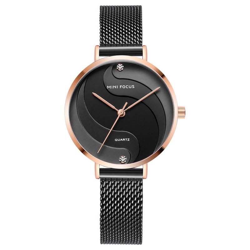 Mode Simple Diamond Vandtæt Milanese Mesh Strap Kvinder Watch Quartz Watch