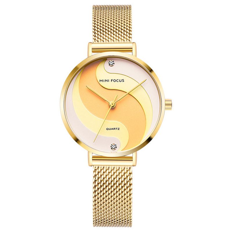 Mode Simple Diamond Vandtæt Milanese Mesh Strap Kvinder Watch Quartz Watch