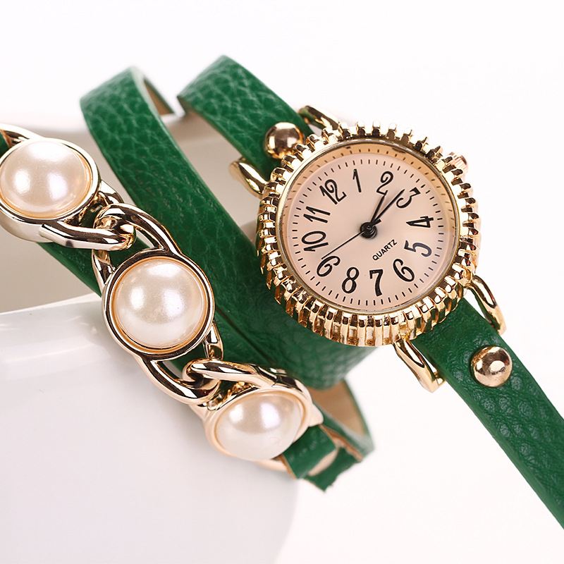 Mode Three Pearl Kvinder Watch Dame Dress Watch Armbånd Quartz Watch