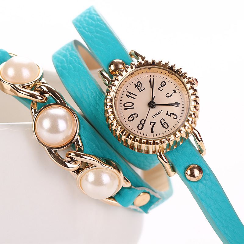 Mode Three Pearl Kvinder Watch Dame Dress Watch Armbånd Quartz Watch