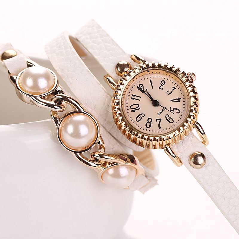 Mode Three Pearl Kvinder Watch Dame Dress Watch Armbånd Quartz Watch