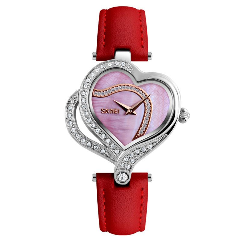 Sweet Love Mode Style Kvinder Ure Krystal Læderrem Quartz Watch