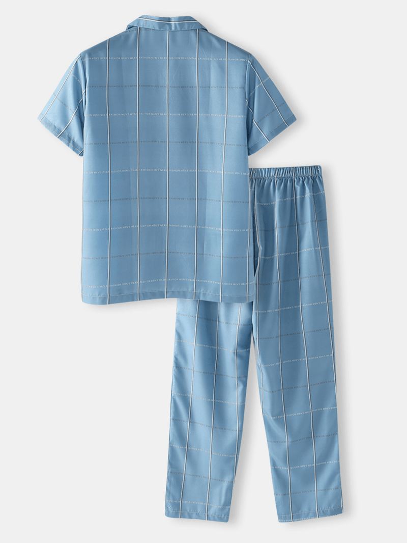 Bomuld Herre Design Letter Plaid Revere Krave Hjem Casual Pyjamas Sæt