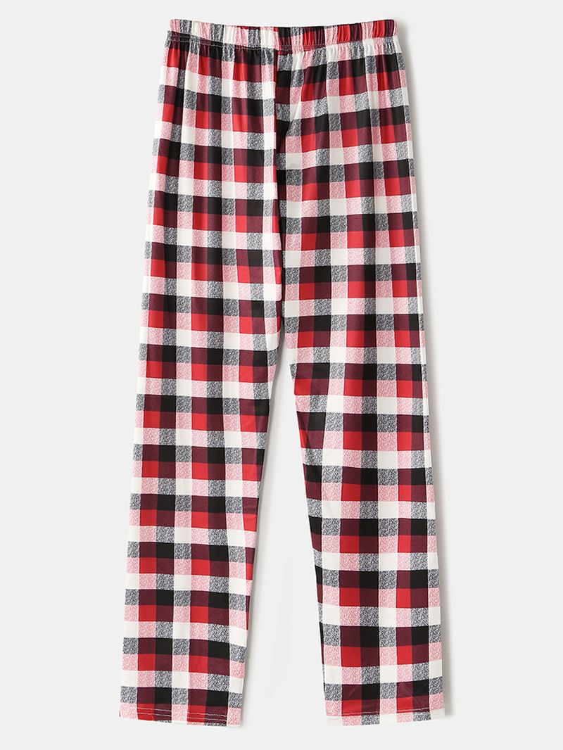 Christmas Style Kvinder Cute Elk Med Tryk Pullover Plaid Elastik Løs Talje Bukser Hjem Pyjamas Sæt