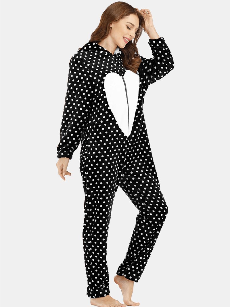 Flannel Lynlås Foran Polka Dot Onesie Langærmet Dyr Pyjamas Sæt