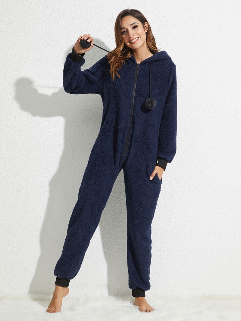 Hættetrøje Med Lynlås Langærmet Flannel Onesie Jumpsuits Pyjamassæt