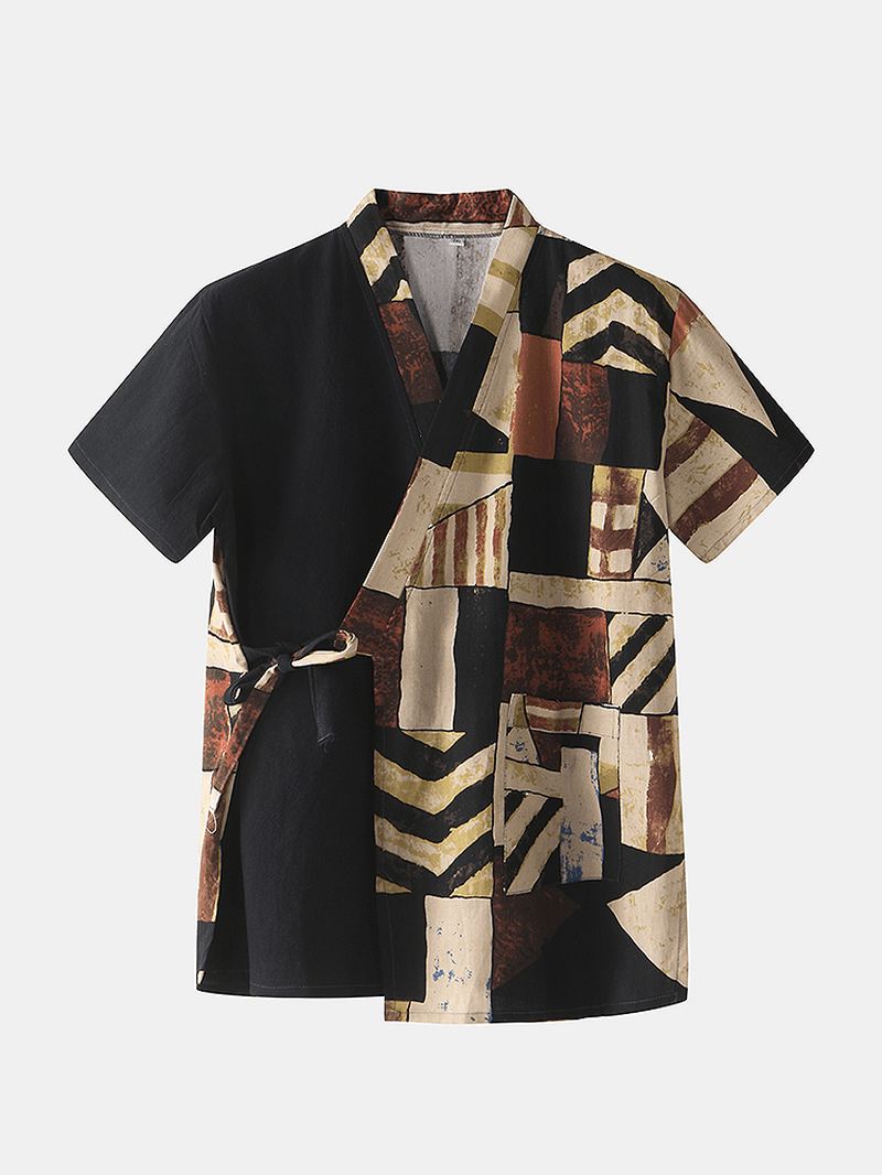 Herre Abstrakt Med Tryk Patchwork V-hals Pocket Pyjamas Sauna Suit