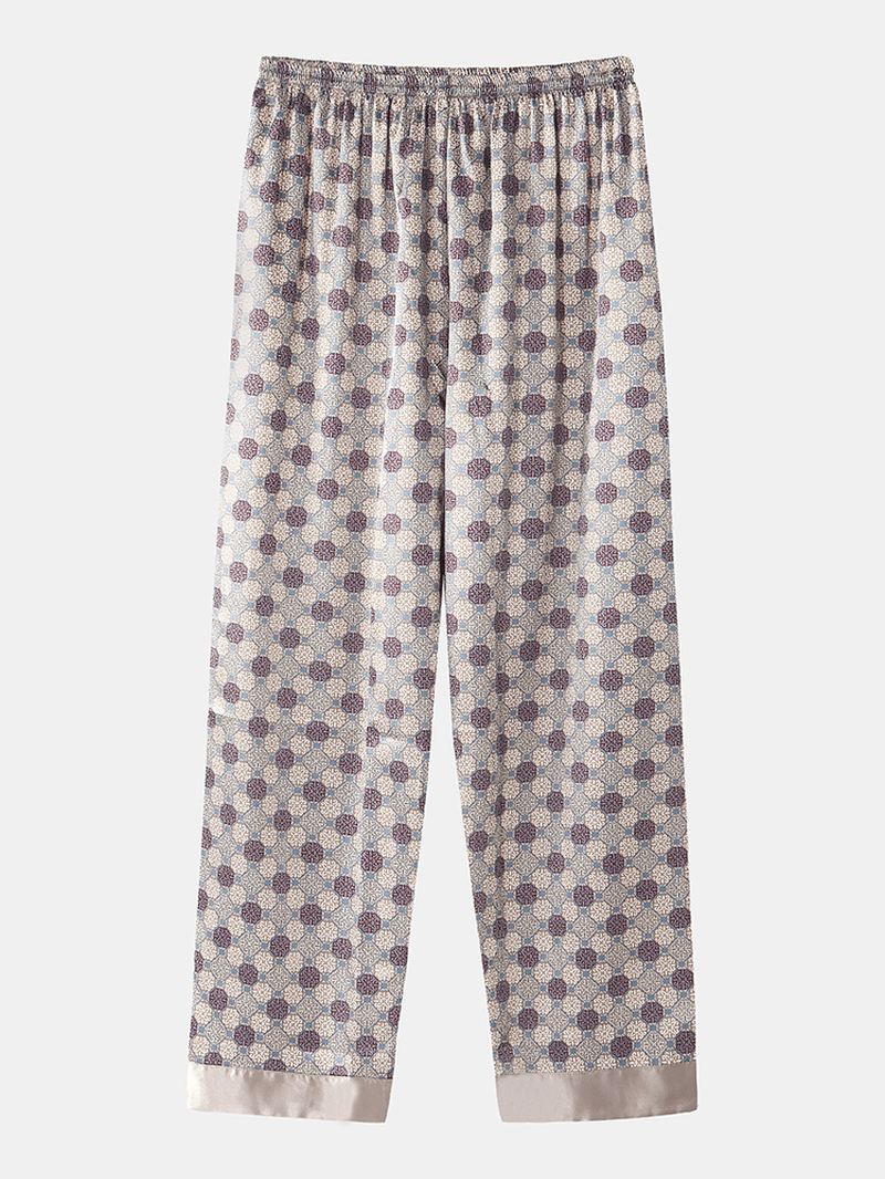 Herre Allover Udskrivning Is Silke Casual Løs Langærmet Home Lounge Pyjamas Sæt Med Lomme