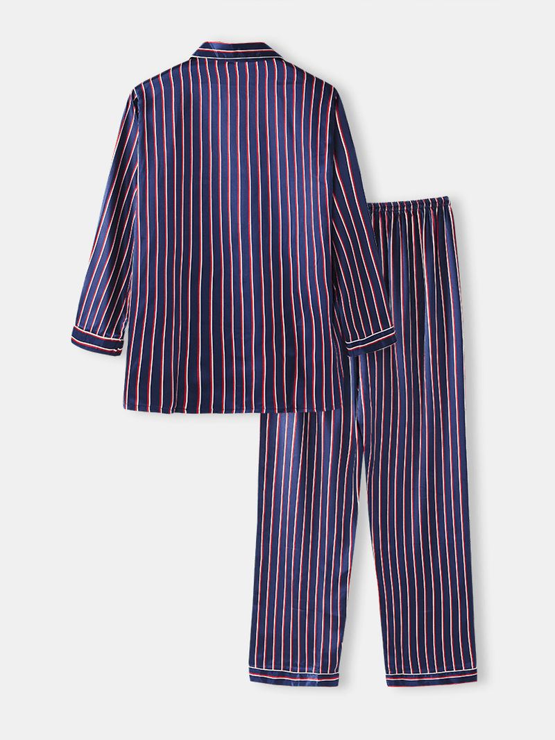 Herre Basic Stribet Silke Tynd Langærmet Home Casual Pyjamas Sæt