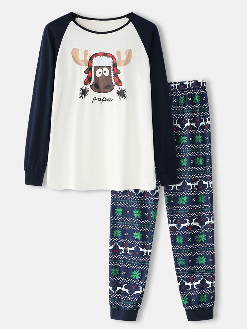 Herre Christmas Tegneserie Elk Med Tryk Raglan Sleeve Langærmet Top Jogger Bukser Hjemmepyjamas