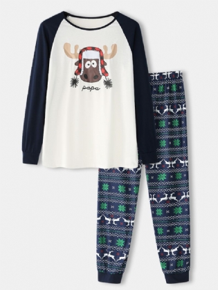 Herre Christmas Tegneserie Elk Med Tryk Raglan Sleeve Langærmet Top Jogger Bukser Hjemmepyjamas