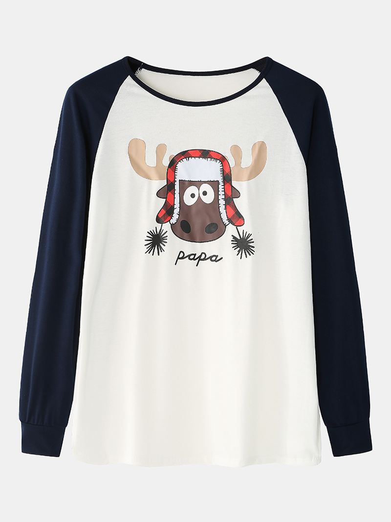 Herre Christmas Tegneserie Elk Med Tryk Raglan Sleeve Langærmet Top Jogger Bukser Hjemmepyjamas