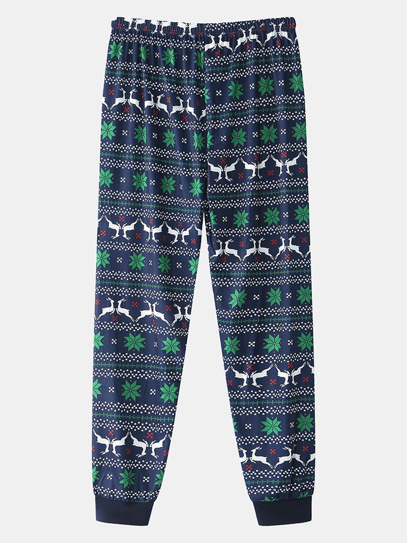 Herre Christmas Tegneserie Elk Med Tryk Raglan Sleeve Langærmet Top Jogger Bukser Hjemmepyjamas