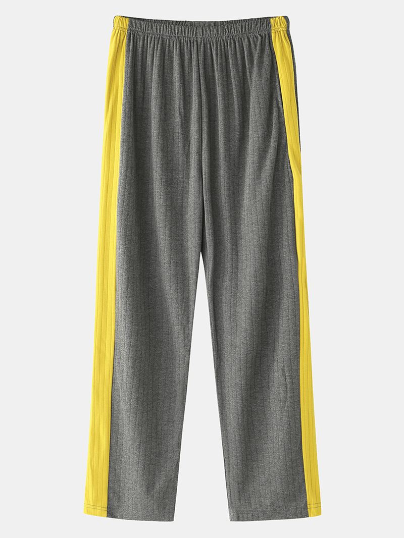 Herre Jacquard Bogstavmønster V-hals Langærmet Top Side Stribe Elastisk Talje Home Casual Pyjamas Sæt