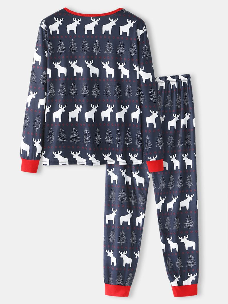 Herre Jul Elg Med Tryk Rund Hals Jogger Bukser To-piece Home Lounge Pyjamas Sæt