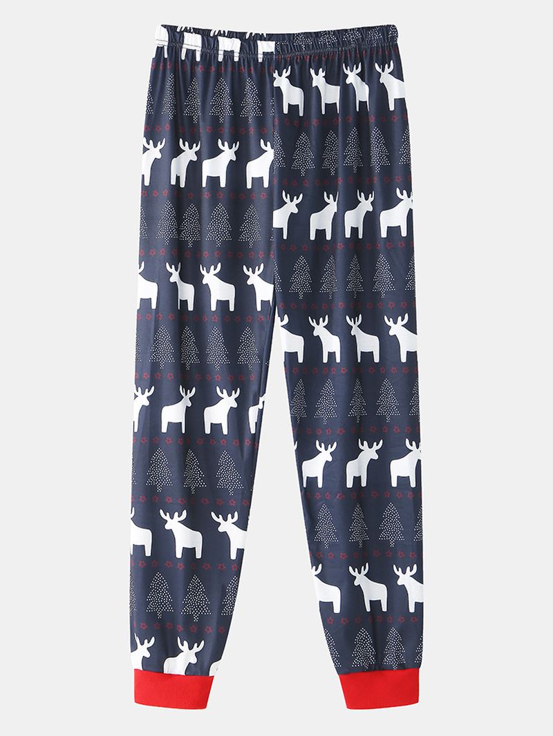 Herre Jul Elg Med Tryk Rund Hals Jogger Bukser To-piece Home Lounge Pyjamas Sæt