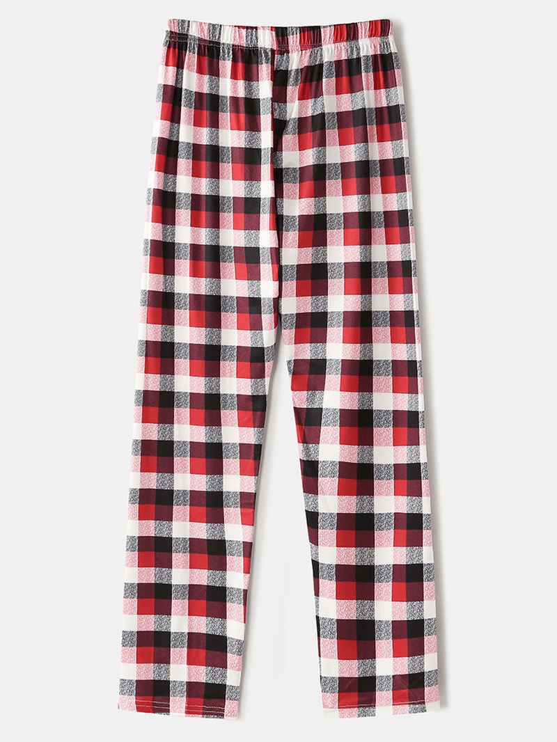 Herre Jule Tegneserie Elg Med Tryk Rund Hals Top Plaid Bukser Hjem Løs Pyjamas Sæt