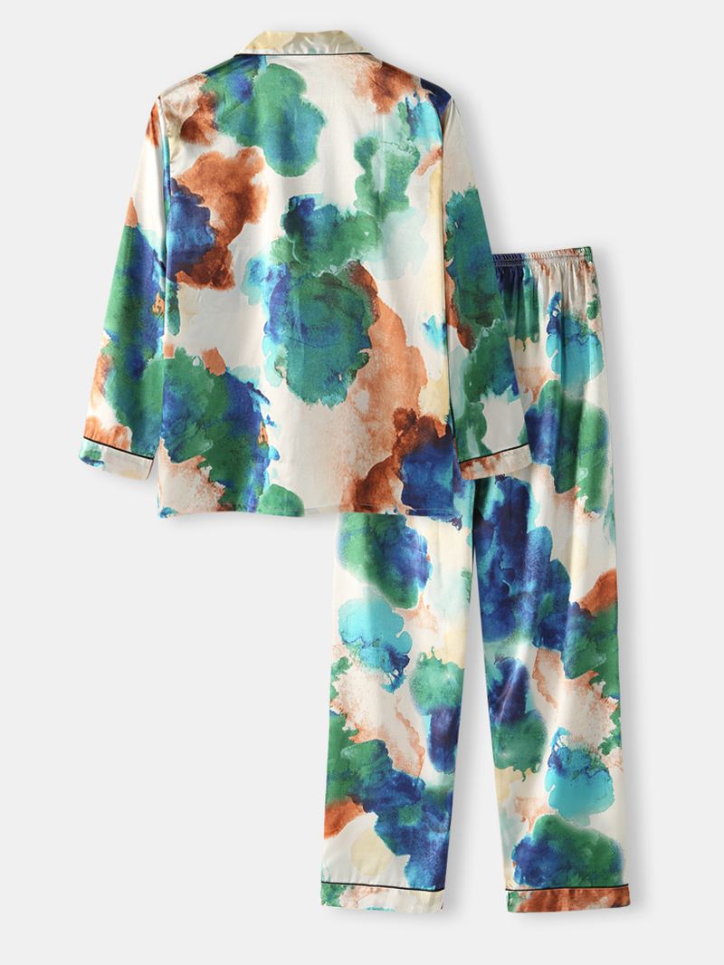 Herre Multi Color Tie-dye Home Revere Collar Langærmet Pyjamassæt