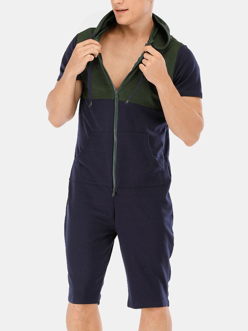 Herre New Mode Casual Patchwork Kortærmet Jumpsuit Nattøj