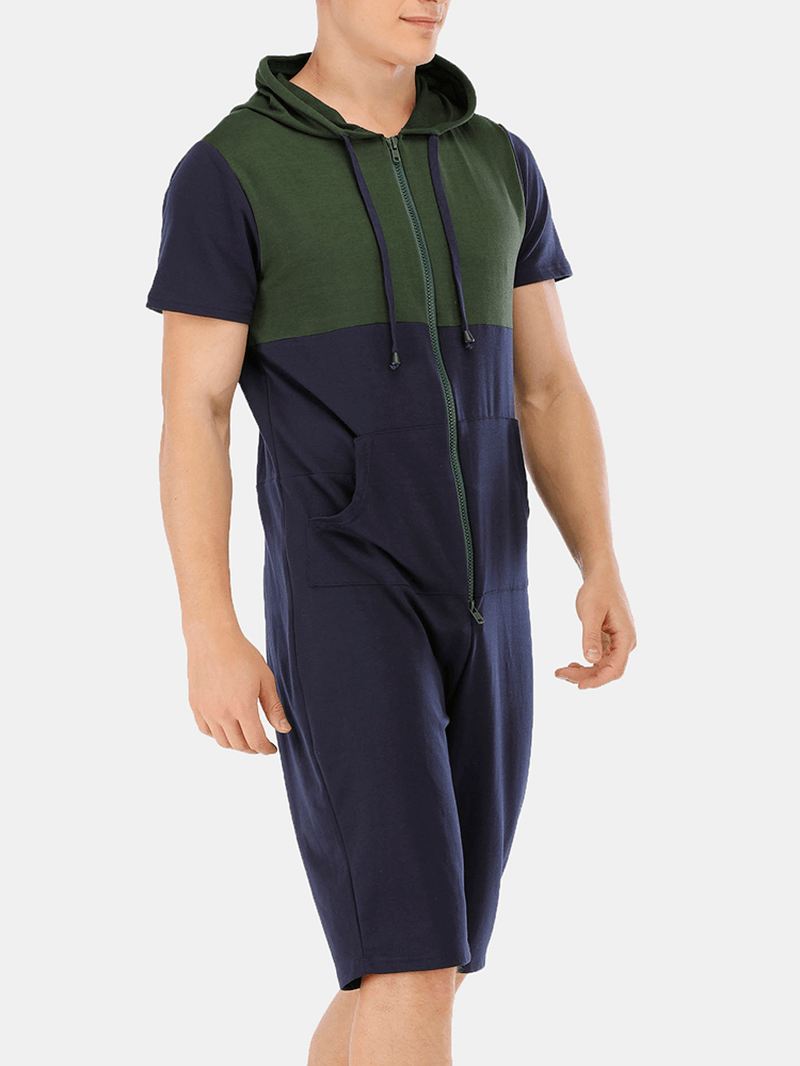 Herre New Mode Casual Patchwork Kortærmet Jumpsuit Nattøj