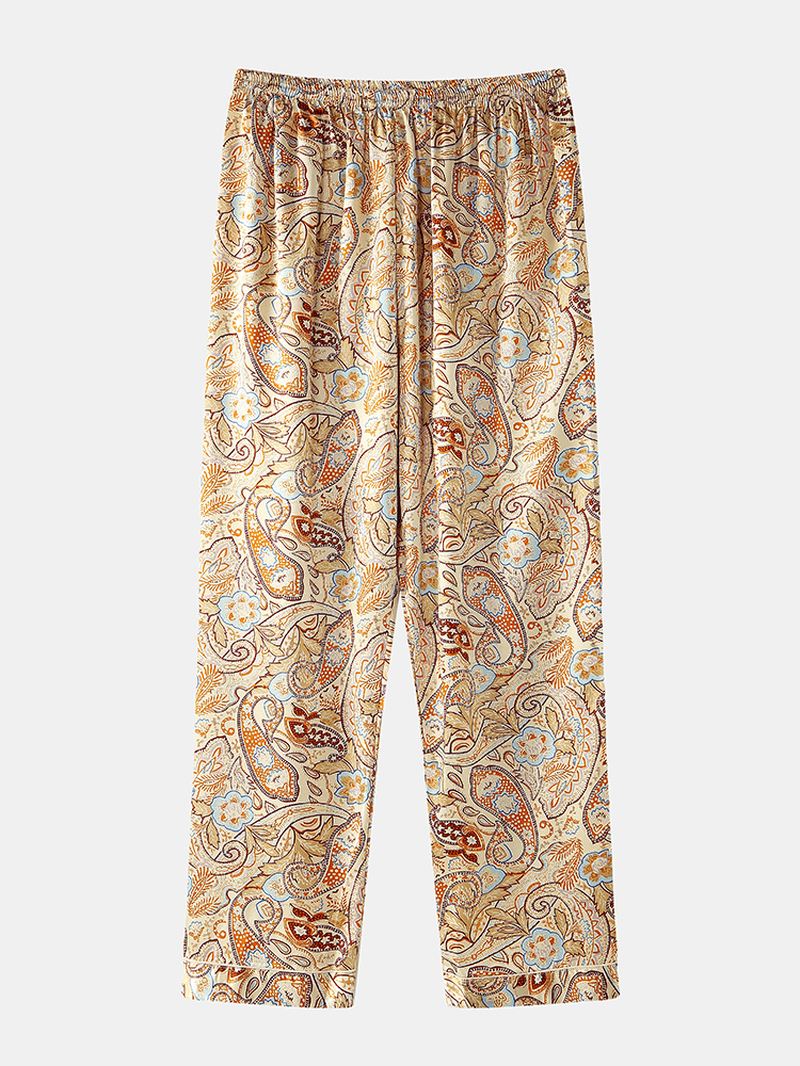 Herre Paisley Med Tryk Etnisk Stil Flap Pocket Langærmet Hjem Casual Pyjamas Sæt