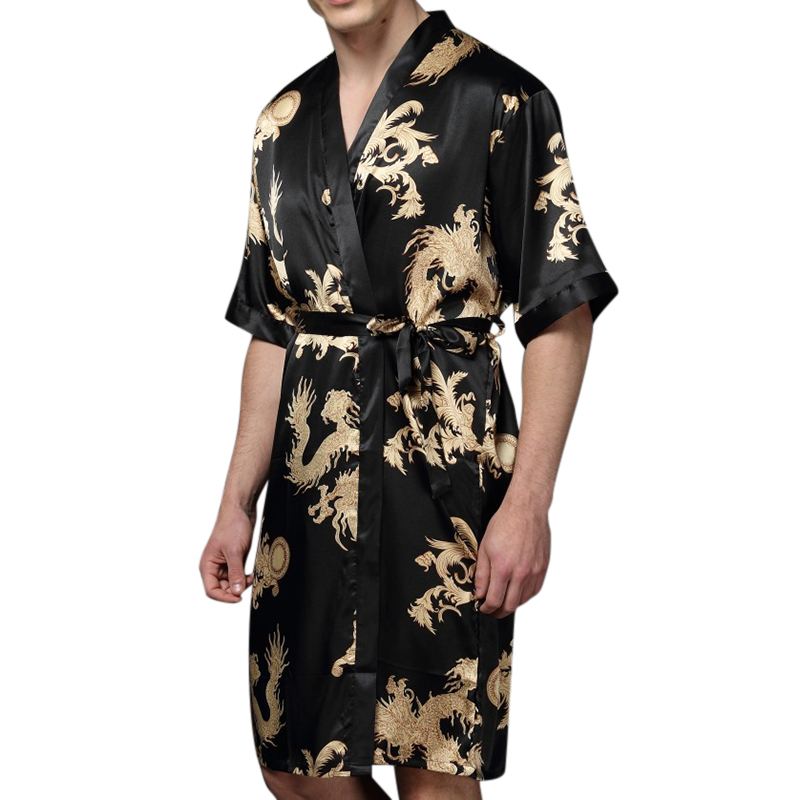 Herre Plus Size Retro Luksus Plet Japansk Kimono Kinesisk Drage Is Silke Nattøj Robes