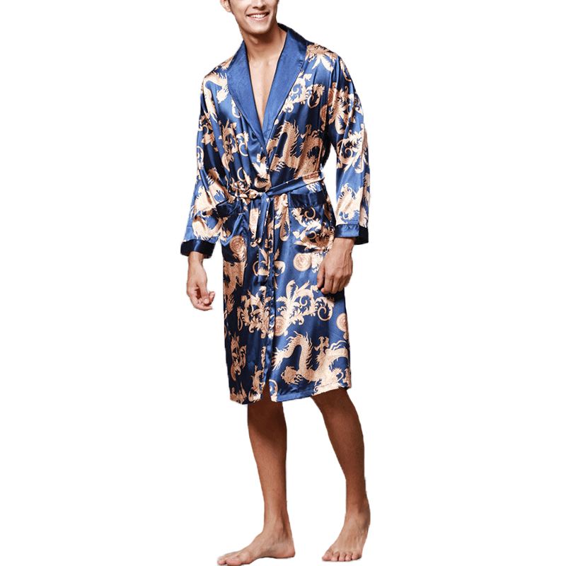 Herre Satin Silke Pyjamas Kimono Badekåbe Morgenkåbe Nattøj Loungewear