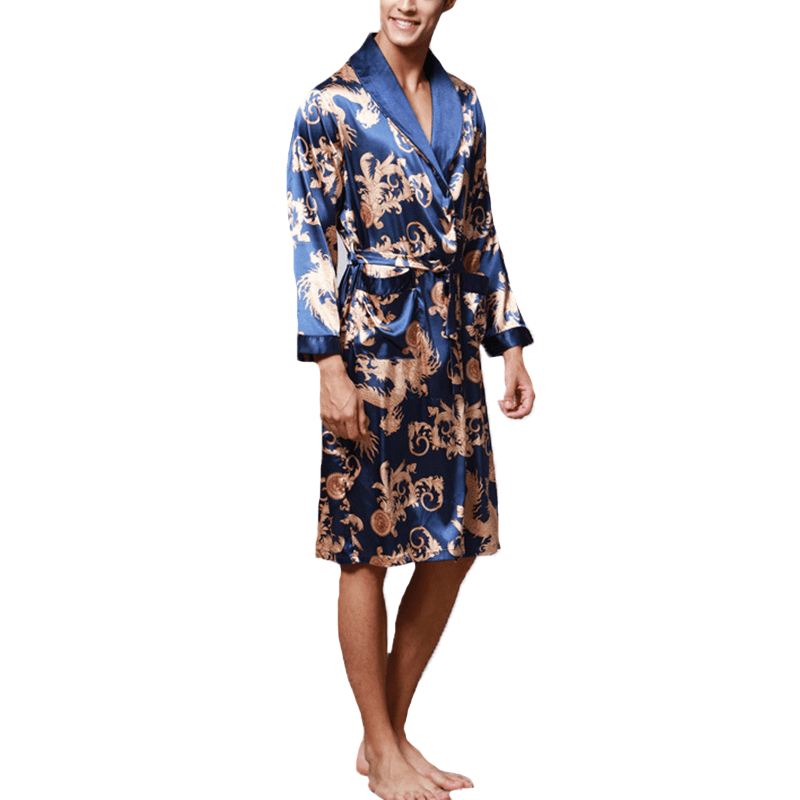 Herre Satin Silke Pyjamas Kimono Badekåbe Morgenkåbe Nattøj Loungewear