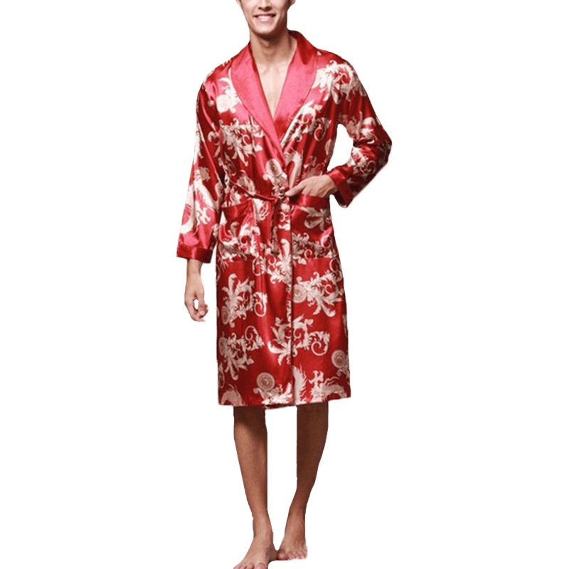 Herre Satin Silke Pyjamas Kimono Badekåbe Morgenkåbe Nattøj Loungewear