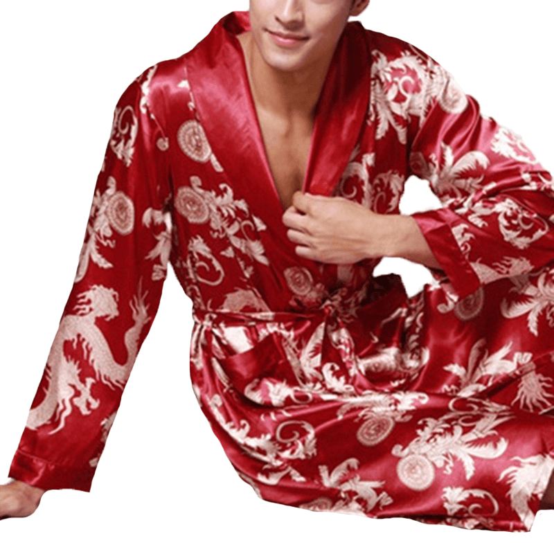 Herre Satin Silke Pyjamas Kimono Badekåbe Morgenkåbe Nattøj Loungewear