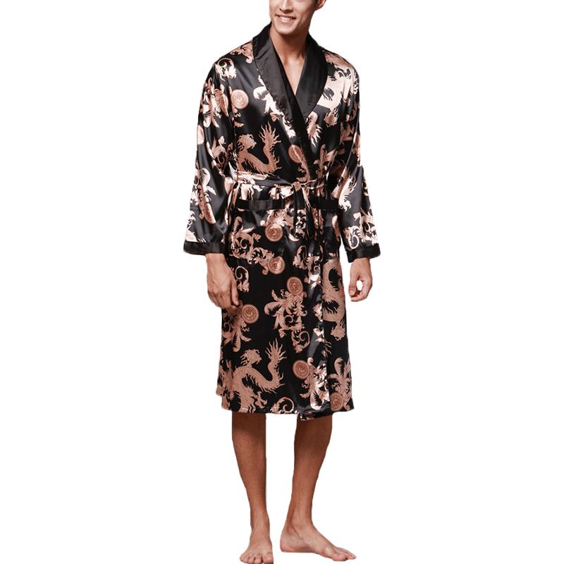 Herre Satin Silke Pyjamas Kimono Badekåbe Morgenkåbe Nattøj Loungewear