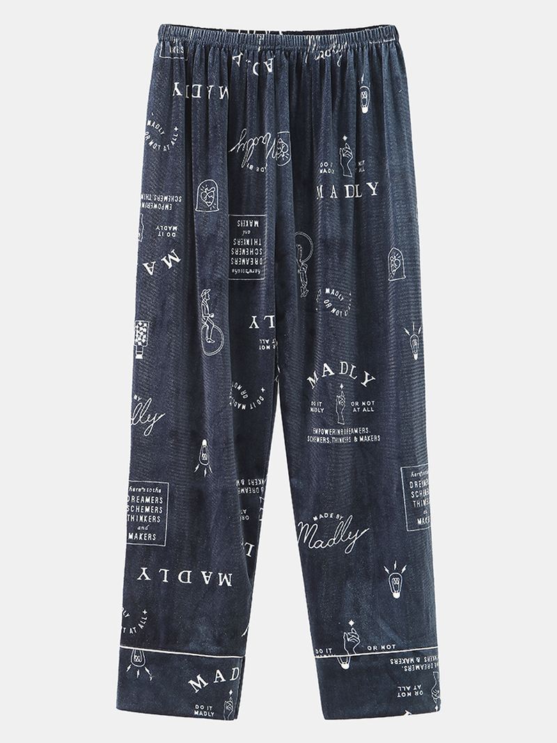 Herre Simple Graffiti Letter Med Tryk Skjorte Elastiske Taljebukser Velvet Warm Home Pyjamas Set