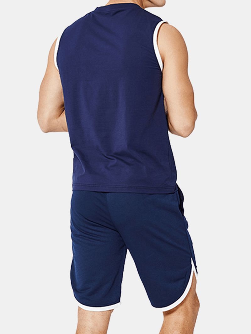 Herre Sport Pocket Solid Color Fit Elastisk Talje Hjemmepyjamassæt