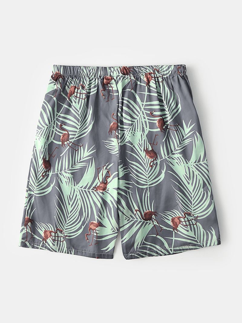 Herre Tropical Leaves & Flamingo Med Tryk Home Tynde Casual Pyjamasshorts