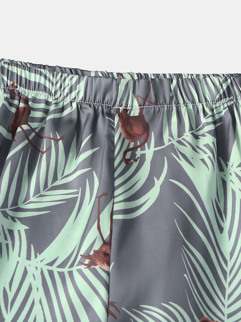 Herre Tropical Leaves & Flamingo Med Tryk Home Tynde Casual Pyjamasshorts